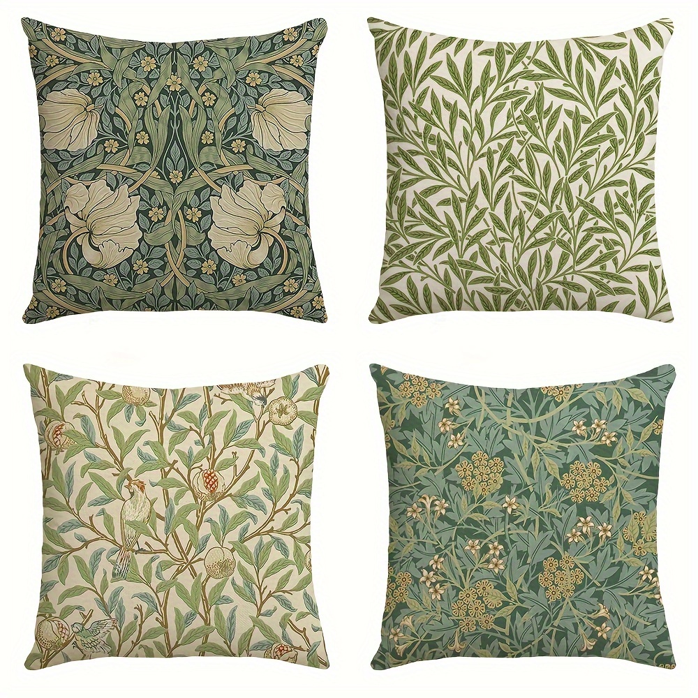 E-shop 4er-Set, William Blumen Kissenbezug, Vintage Blumen Dekor für Kissenbezug, Bauernhaus Kissenbezug Dekor, für Veranda Terrasse Couch Sofa