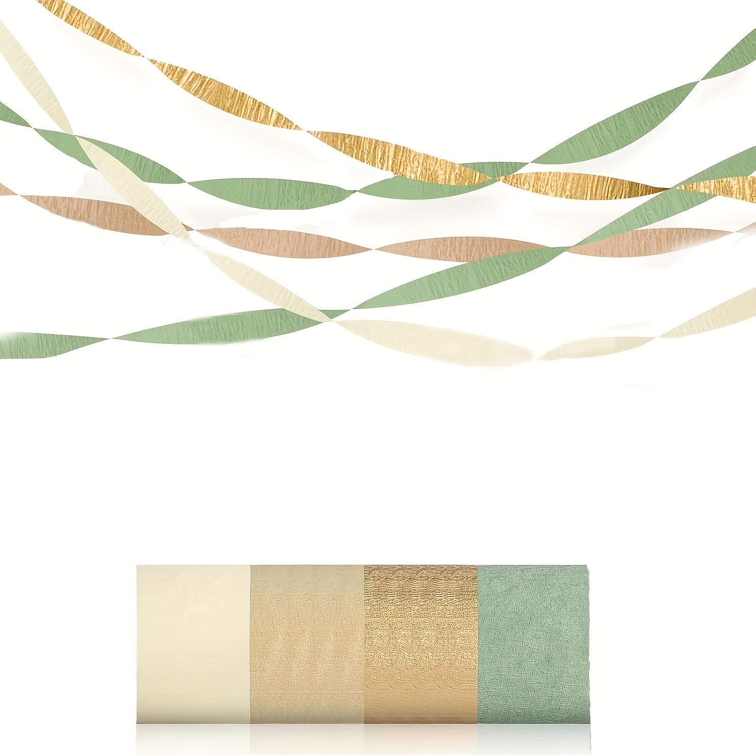 Image of 4pcs Sage Green Golden Crepe Paper Streamers Party Decorations For Camp Bachelorette, Bridal Shower,engagement Woodland Boho Party Decor Women Adults