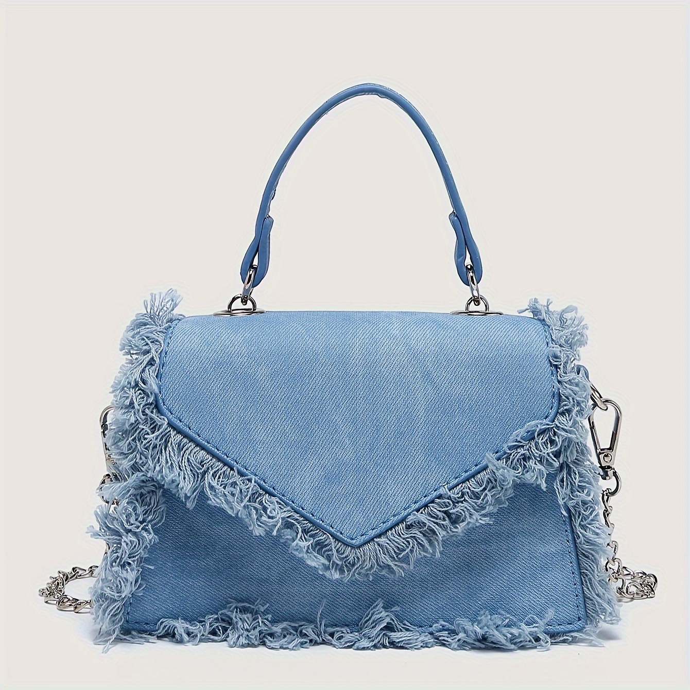 

Chic Denim Crossbody Bag With Tassel Detail - Magnetic Closure, Polyester Lined, Fashionable Women's Shoulder Purse