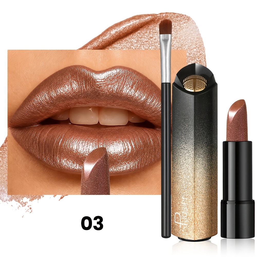 TEMU 2pcs, Long-lasting Shining Lipstick And Lip Brush, With High Gloss And . Suitable For Music Festival, Party, Halloween And Christmas Makeup