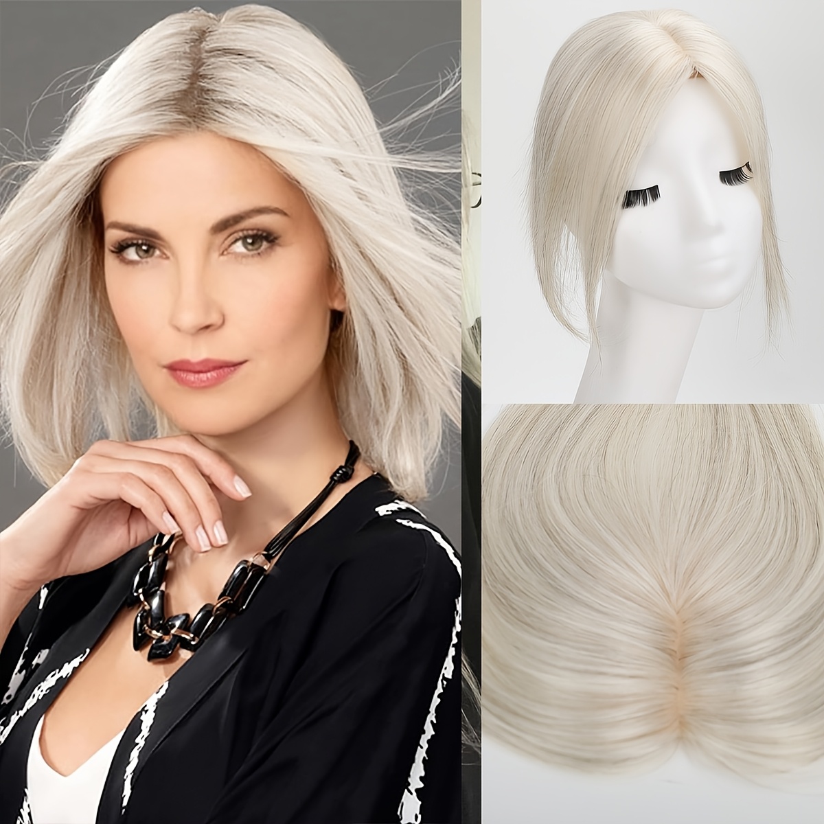 real human hair topper wig for - natural straight short  display picture 1