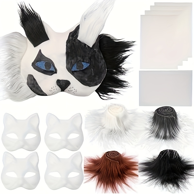 therian mask kit with fur eye mesh and felt sheet 13pcs cat masks diy to paint furry animal mask gear for halloween