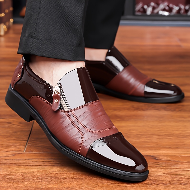 zapatos de negocios informales para hombre zo8809 - zapatos de cuero  s con cierre de cremallera, punta redonda y   de goma,   sintético y  , comodidad para     para   y   casual, diseño de zapatos elegante, calzado  . 0