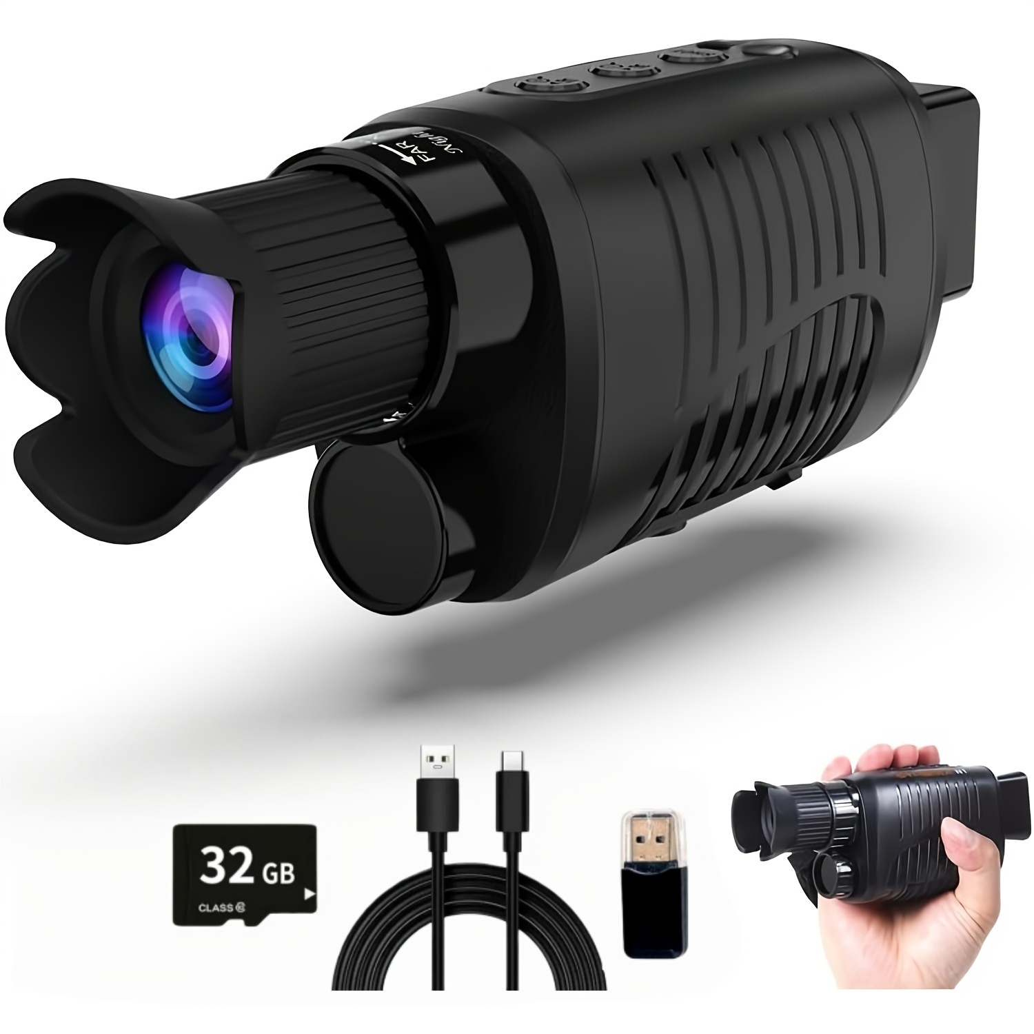 TEMU Night Vision Monocular Upgraded Infrared Digital Telescope For 100% With 10x Zoom 2000mah Rechargeable Battery 32 Gb Sd Card & Card Reader, For Adult Hunting Camping