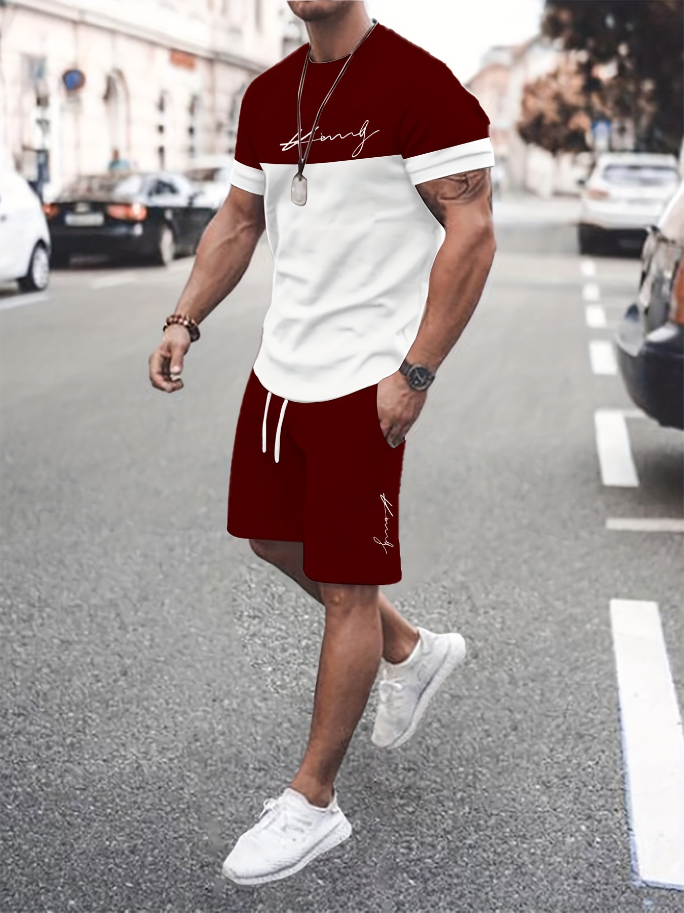 Streetwear Jogging Shorts Outfit Mens Shirt And Shorts Set Summer