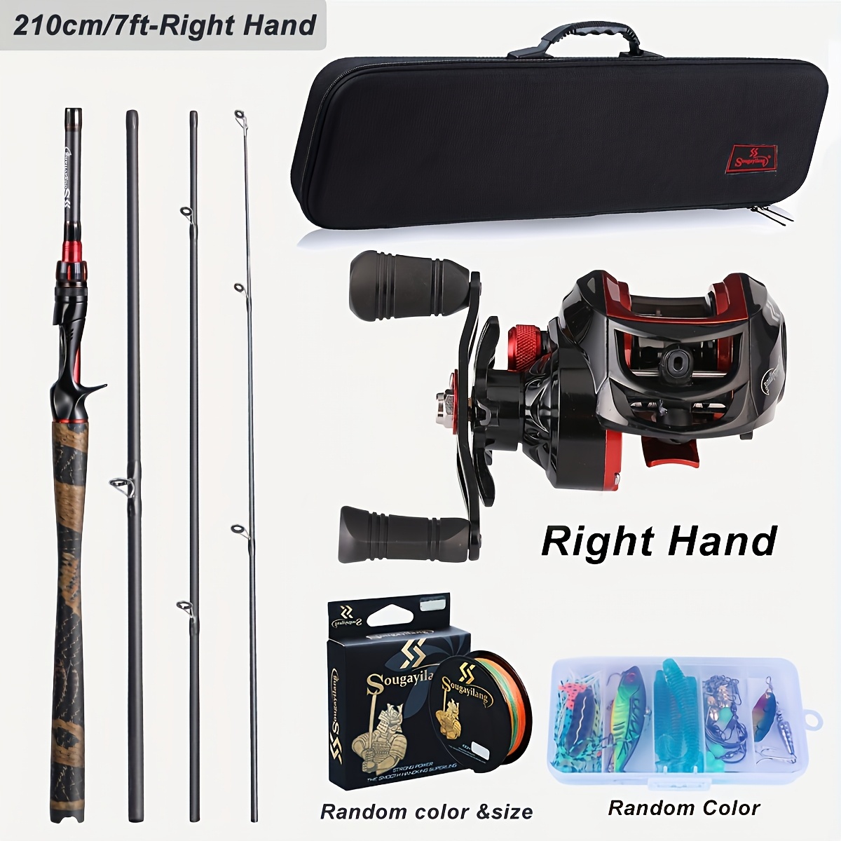 Image of Sougayilang Casting Fishing Rod & Reel Combo With Fishing Bag, 4-piece Graphite Fishing Rod And Smooth Baitcaster, With Fishing Line, Baits, Fishing Tackles (fishing Bag- Random Model)
