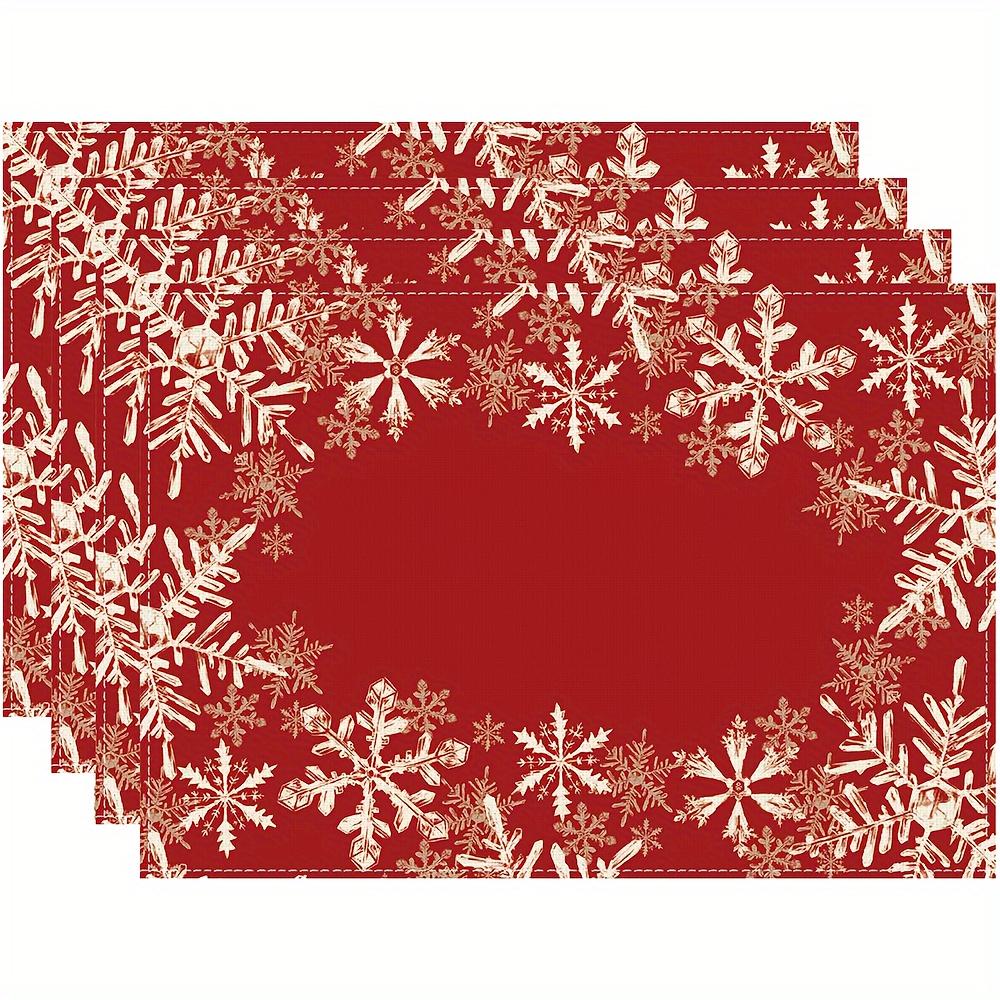 

4pcs Set Red Placemats - Polyester, Woven Table Mats For Christmas & Winter Dining Decor, 12x18 Inch Decor