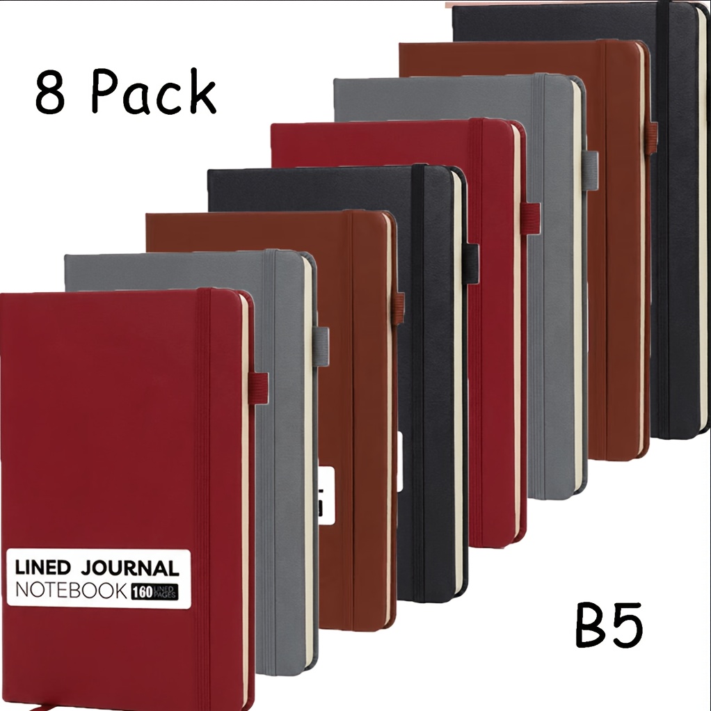TEMU 8pcs A5/b5 Hardcover Notebook, Lined Notebook, 80 Gsm Thick Durable Paper Journal With Strong Cober Stitching For School Office Use, Back To