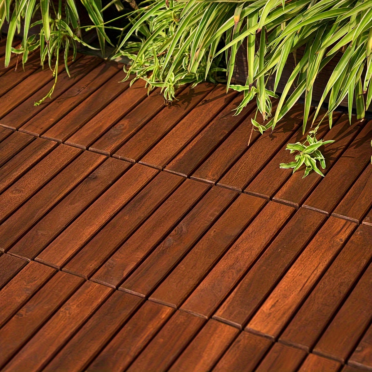 

Deck Tiles - Patio Pavers - Acacia Wood Outdoor Flooring - Interlocking Patio Tiles - 12"x12" (10/20/30 Pack) - Tiles Striped Pattern For Patio, Bancony, Pool Side