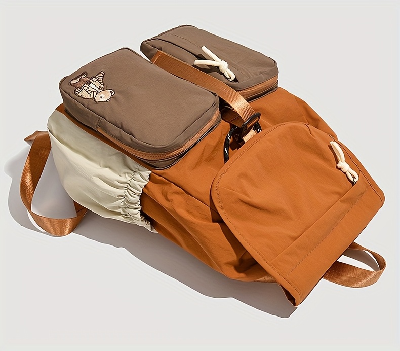 Vintage Bear Pattern Backpack With Buckle For Daily Travel School_voghion.com