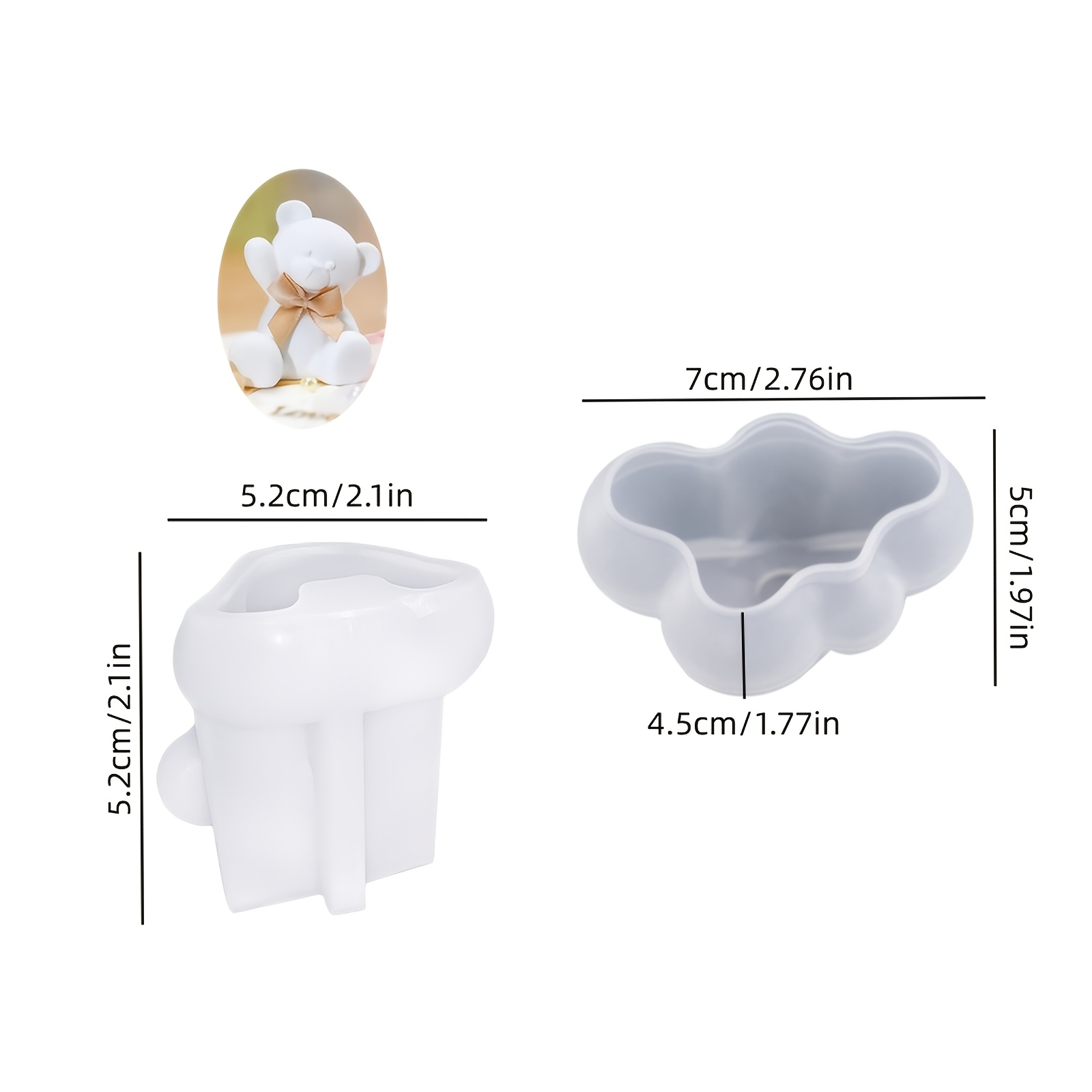 TEMU Goodbye Bear Silicone Mold And Large Mirror-end Cloud Silicone Mold Suitable For Resin, Plaster, Candles, And More. Cute Goodbye Bear Figurines,