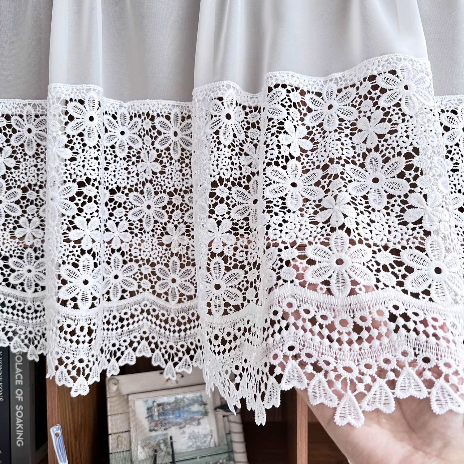 Single Pack, Modern Romantic White -out Embroidery Coffee Curtain With Rod Pocket, Suitable For Kitchen, Door, Entryway Partition Small Curtains