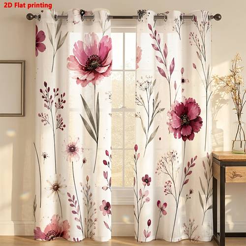 Artikelbild 2d flat - 2d flat - 2d flat 2er-set vorhänge mit großem blumen- und -druck, für wohnzimmer schlafzimmer, bietet lichtfilternden dekorativen effekt, luxuriösen minimalistischen europäischen stil, für zimmer, schlafzimmer, arbeitszimmer,
