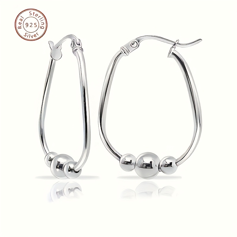 purchase product s925 pure silvery 3 bead ring earrings pendant bead ring earrings suitable for women exquisite earrings Product details 2