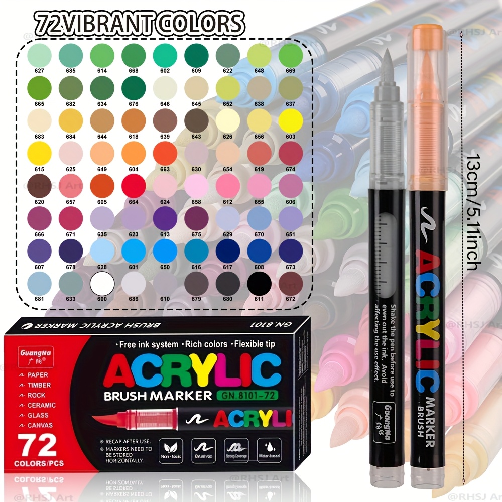 TEMU 72 Colors Acrylic Paint Markers, School Supplies, Rock Painting Supplies, Coloring Supplies For Adults, Diy Hand Drawn, Art Acrylic Paint Pens,