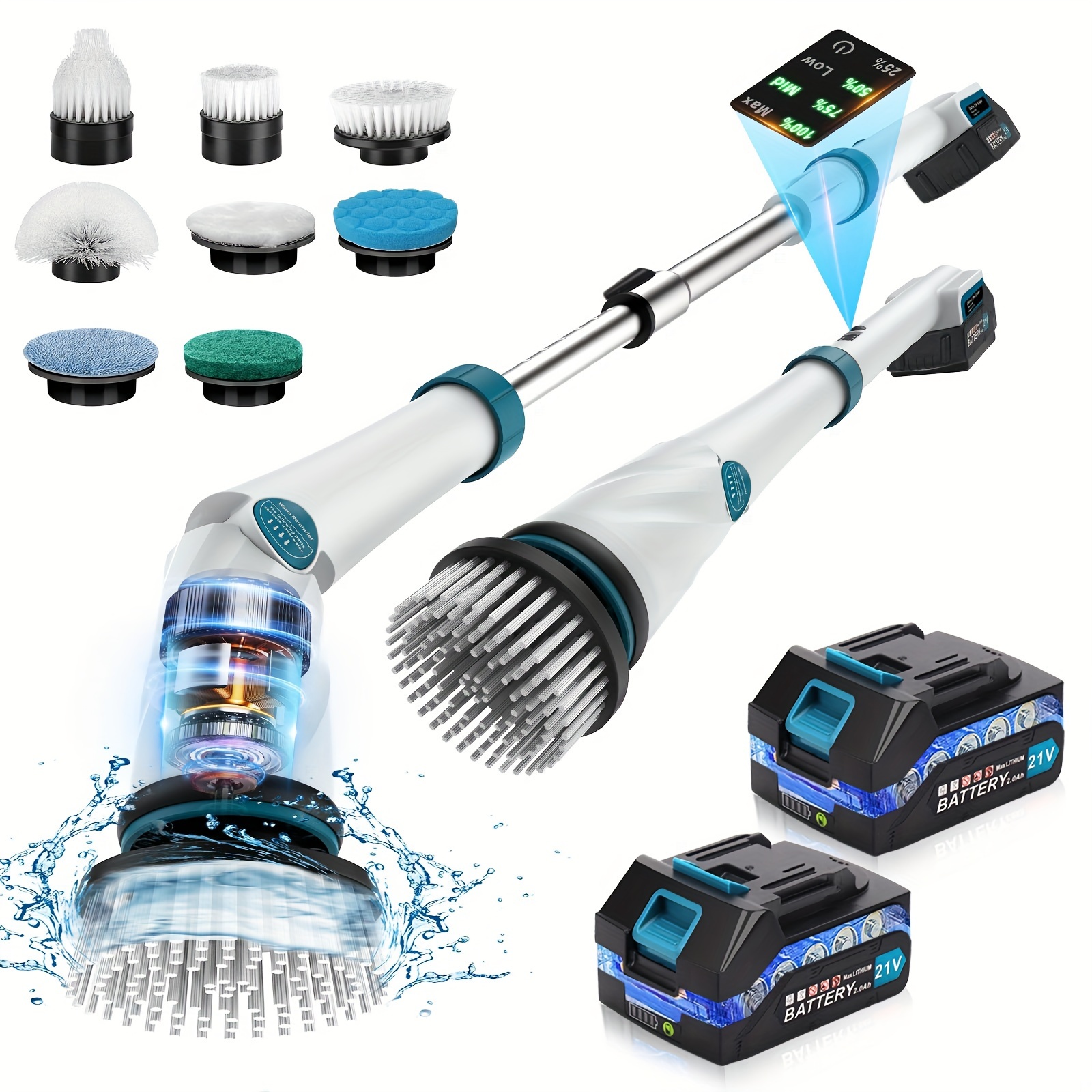 

1200 Rpm Battery Powered Rotating Floor Scrubber, Powerful Cordless Cleaning Brush With , Electric Tile Floor Scrubber With 8 Brushes, Battery Powered Shower Scrubber