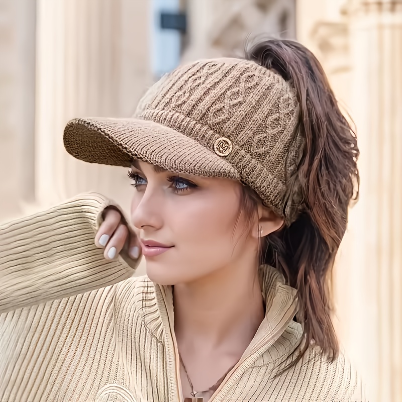 1pc Women's Ponytail Baseball Cap For Men Women With Ear Flaps - Warm Stretchy Sun Hat, Wide Brim Duckbill Visor, Comfortable For Outdoor Activities & Daily Wear