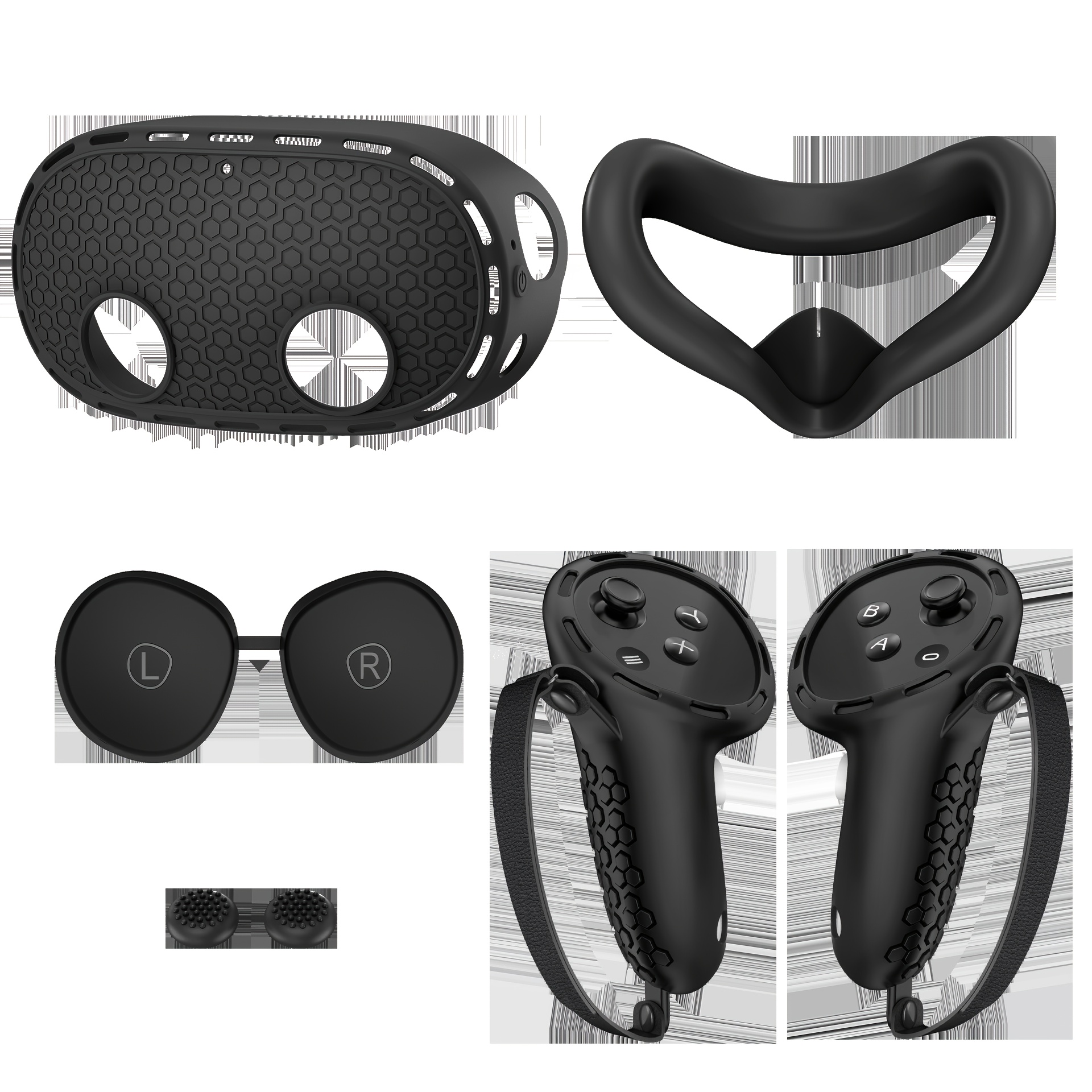 TEMU 5pcs For Quest 3s/vr Compatible Accessories - Soft Silicone Compatible For Oculus Quest 3s With Controller Grips, Front Shell & Lens Cover - Vr