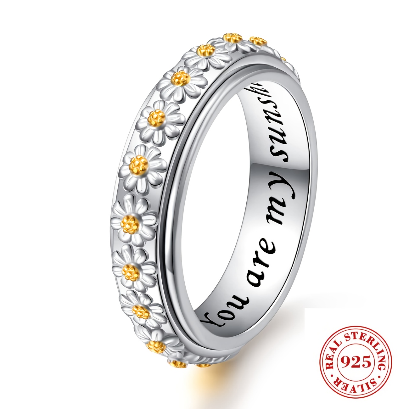 sterling silver daisy spinner ring for   relieving flower fidget ring elegant gift for women   Product details 1