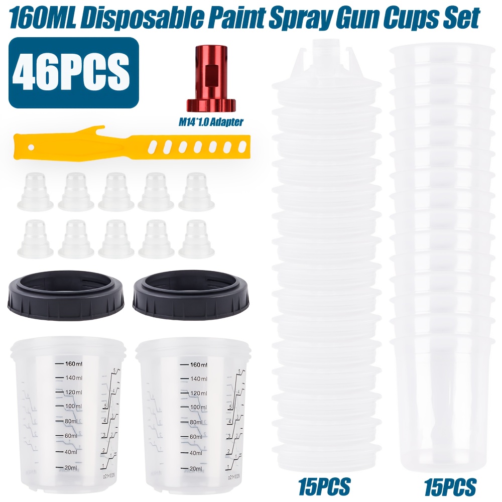 E-shop 46-teiliges/Set 160 ml Einweg Farbspritzpistolenbecher-Einlagen und Deckel-System, Spritzpistolen-Set ohne Reinigung, Einweg-Farbmischbecher,
