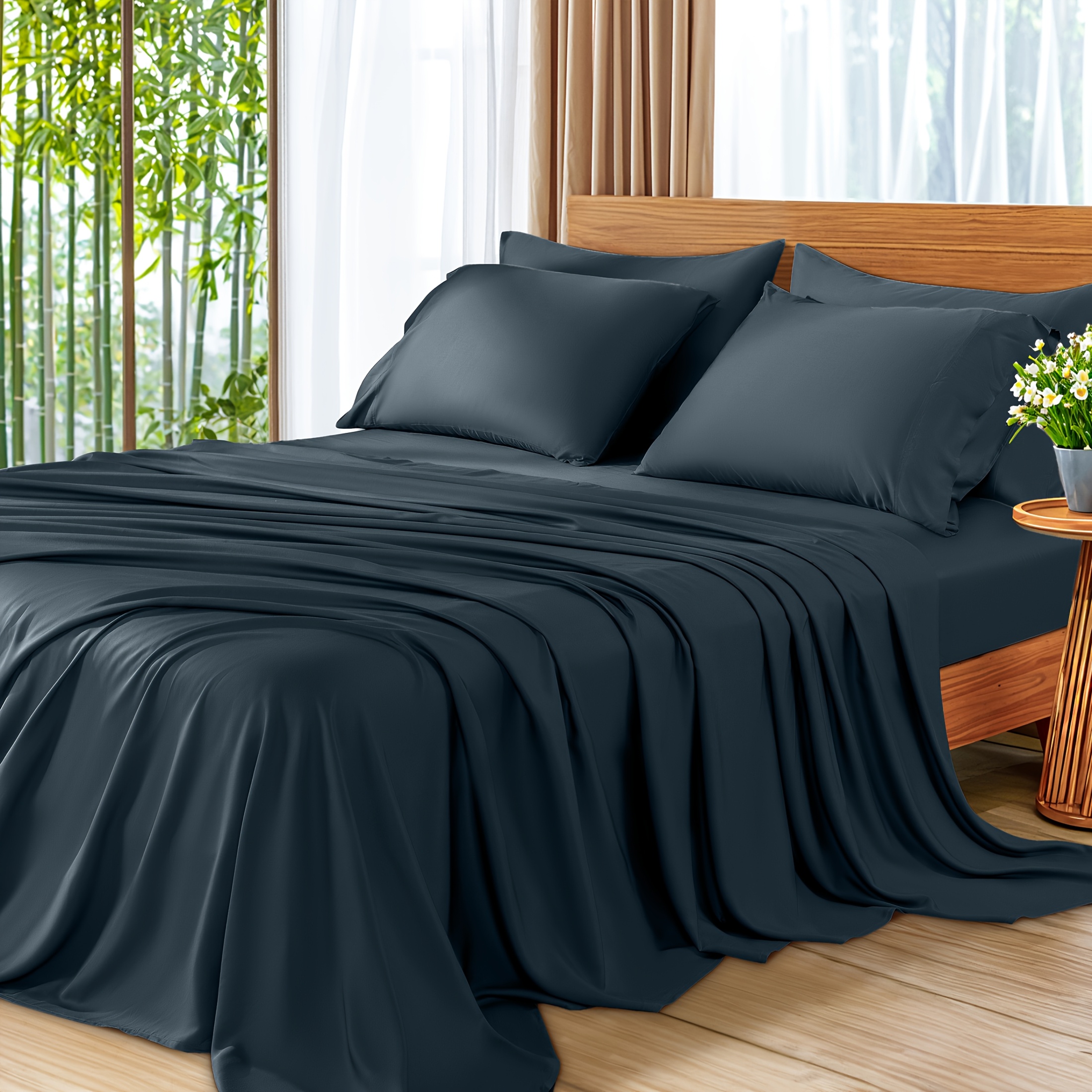 TEMU 6pcs Cooling Bamboo Bed Sheet Set, Deep Pocket 16" Bed Sheet, Luxury Sheet Set