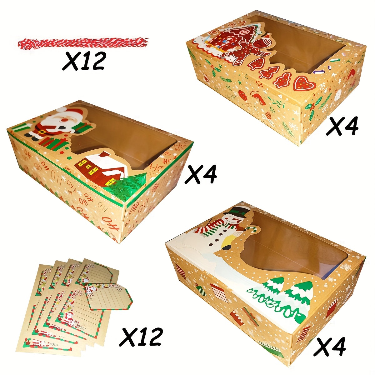 Image of 36pcs Christmas Gift Box Set With Transparent Window - Paper Packaging Container, Suitable For Wrapping Gifts, For , Family, And Neighbors, Featuring Snowflake, Tree, And Cozy Cottage Holiday Design