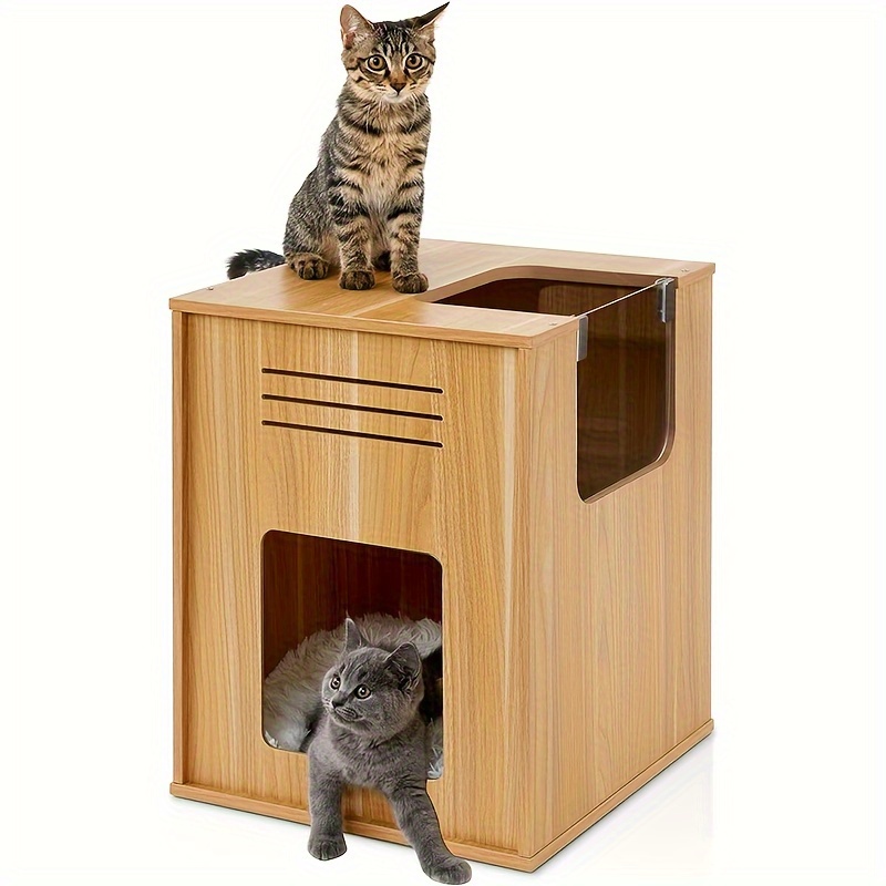 

Cat Bed For Indoor Cats, Large Cat House With Scratch Pad, Cute Modern Cat Condo Kitten Cube Cave For Small Pet, Cat Hideaway, Wood Cabinet Furniture With Adjustable Baffle For Kitty