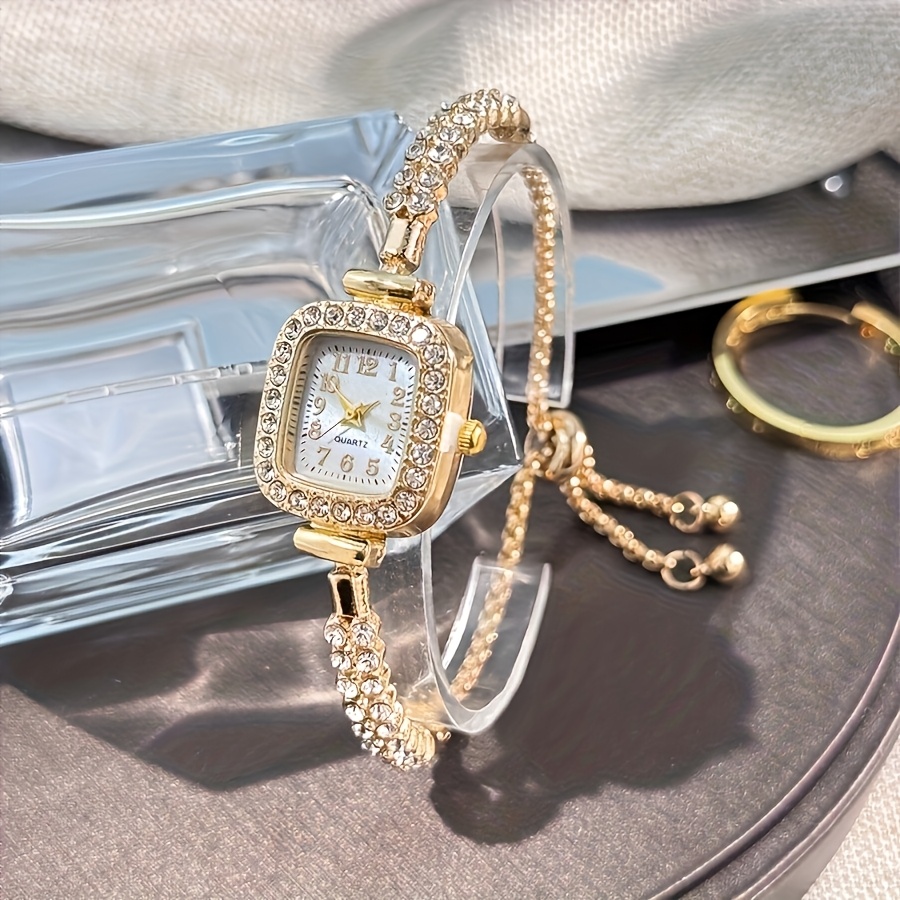 TEMU 1pc Elegant Women' Bracelet Watch -accented Quartz Watch With Adjustable Drawstring Bracelet Band, For Casual And Formal Occasions, Everyday