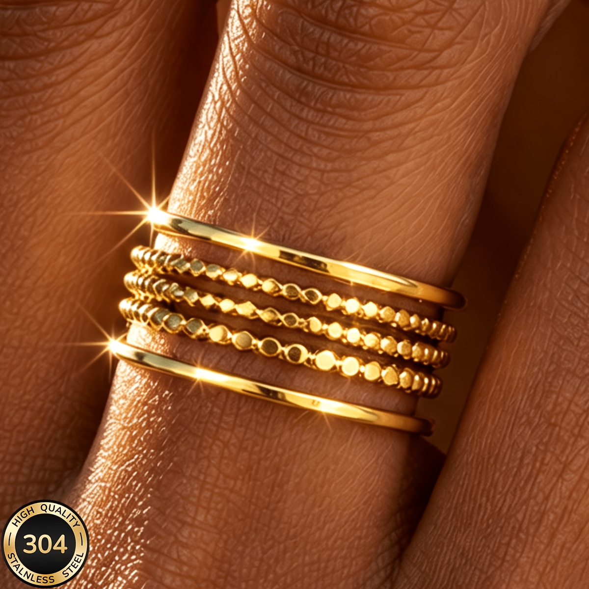 18K Gold Plated Stainless Steel Personalized Open Ring, Unisex