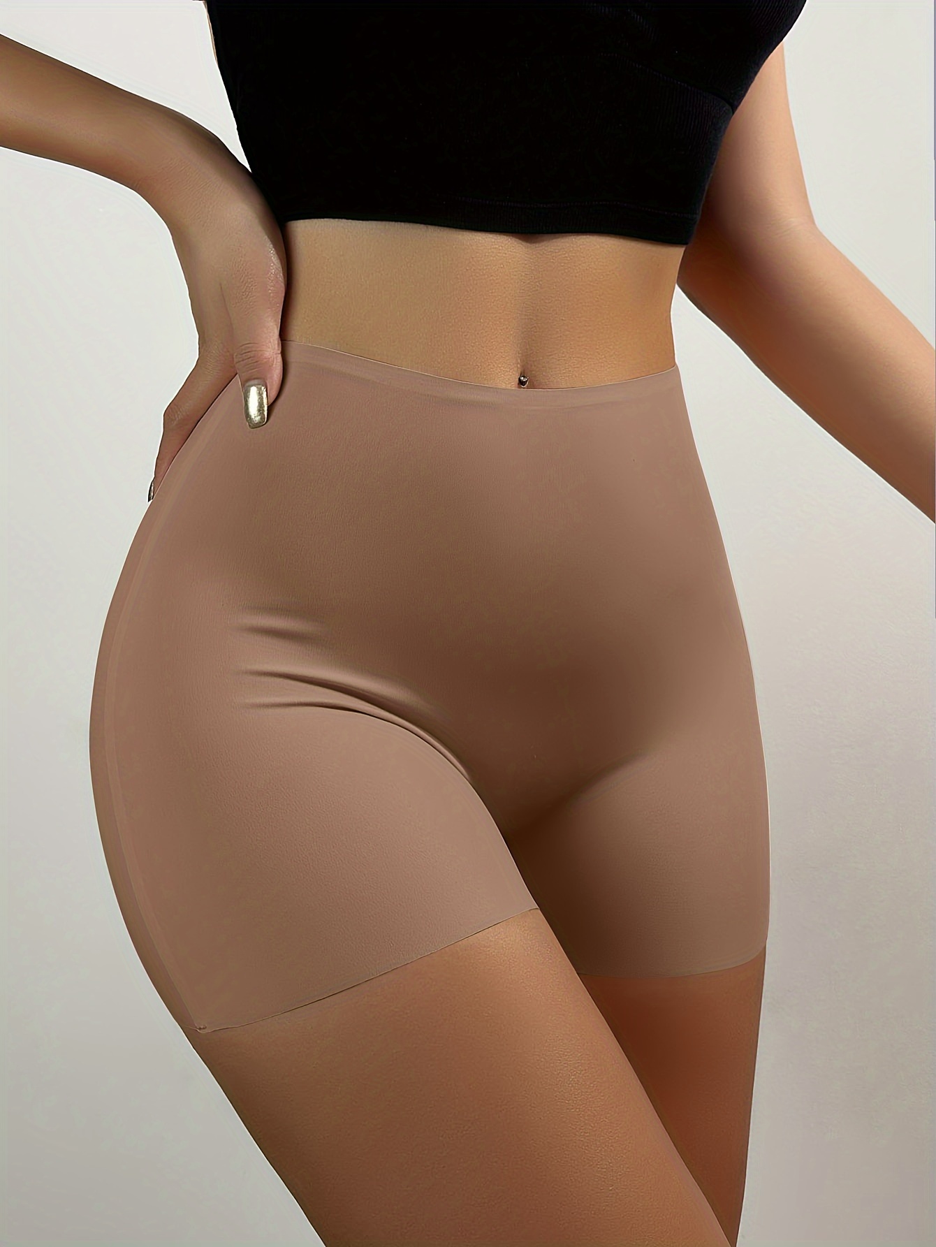 1pc Women's High-Waisted Seamless Shaping Shorts - Ice Silky-Like Nylon-Spandex Blend, No-Roll Edge Design, Smooth Non-See-Through Fabric for Gym, Workouts & Casual Attire - Black, High Waisted Shorts