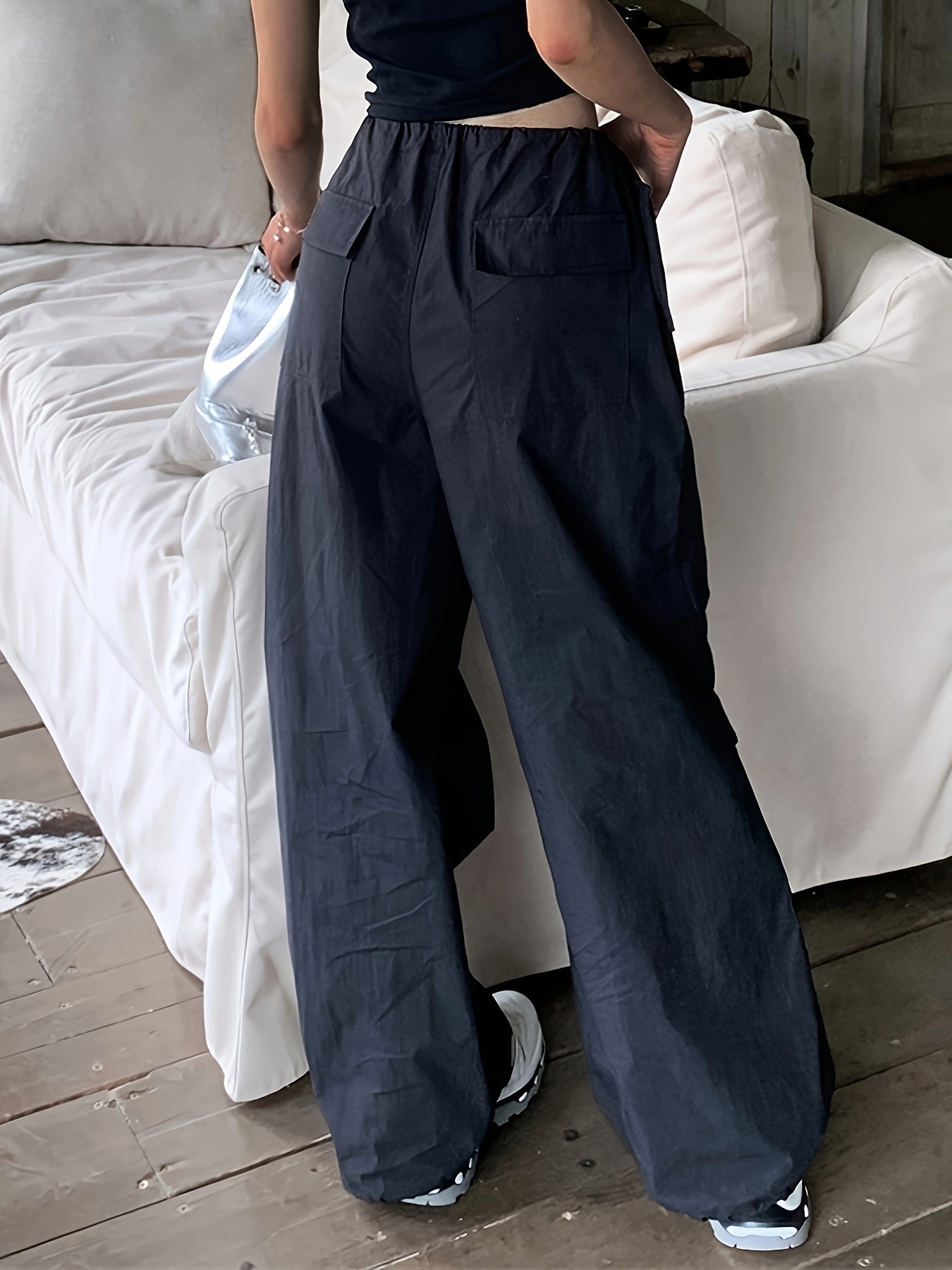2023 Pantalon Cargo Femme Coupe Décontractée Baggy Vêtements Pantalon Noir  Taille Haute Fermeture Éclair Mince Cordon Taille Avec Poches Lâche Plus La