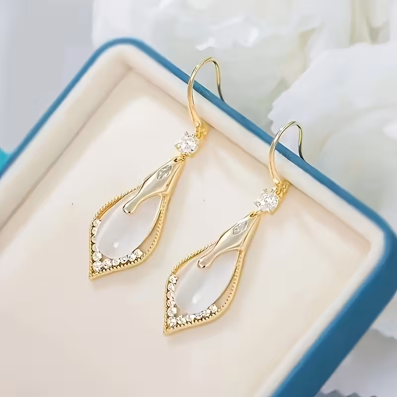 cat eye teardrop purple earrings 14k gold plated golden plated elegant alloy jewelry with intricate detailing for versatile occasions formal accessory sophisticated style embellished hoops evening wear teardrop earrings durable earrings elegant earrings fashion enthusiasts Product details 4