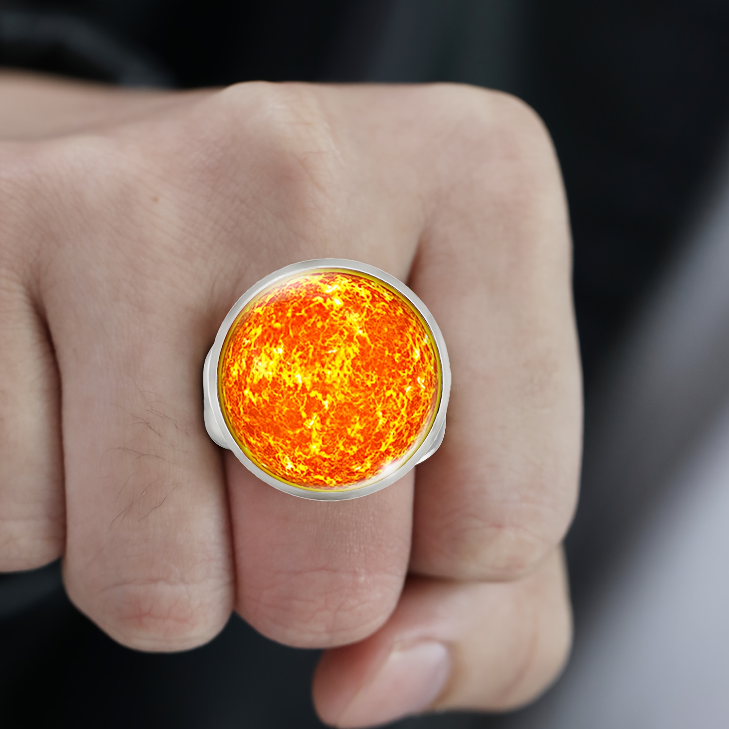 E-shop 1 Stück Verpackung (25 mm, geeignet für Männer und Frauen, ring mit verstellbarer Größe), die Flammenstruktur auf der Oberfläche des Sonnenrings
