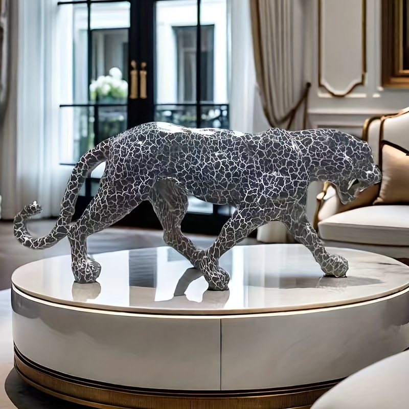 

Modern Black And White Leopard Statue: Resin Art Animal Decor For Home, Office, Or Gift