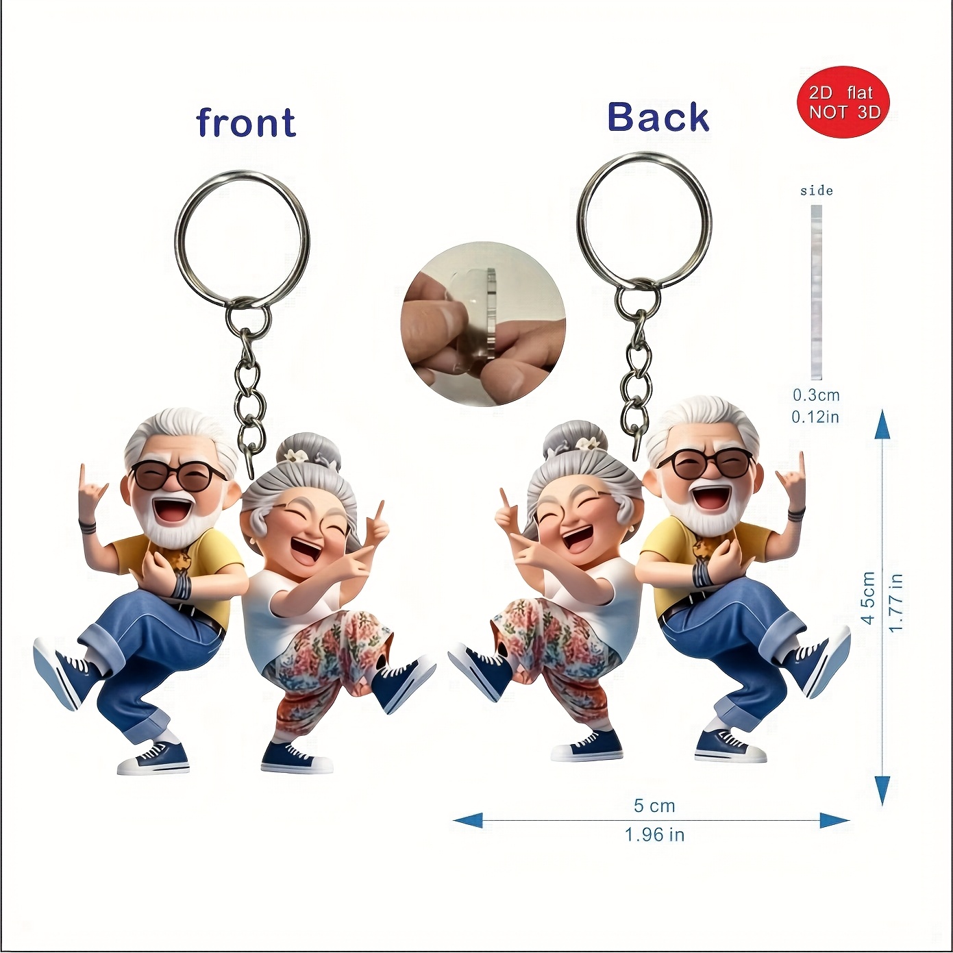 2d Flat, A Stylish 2d Keychain Set For Grandparents, Hang Happiness On Keys, Bags, Or As A Gift
