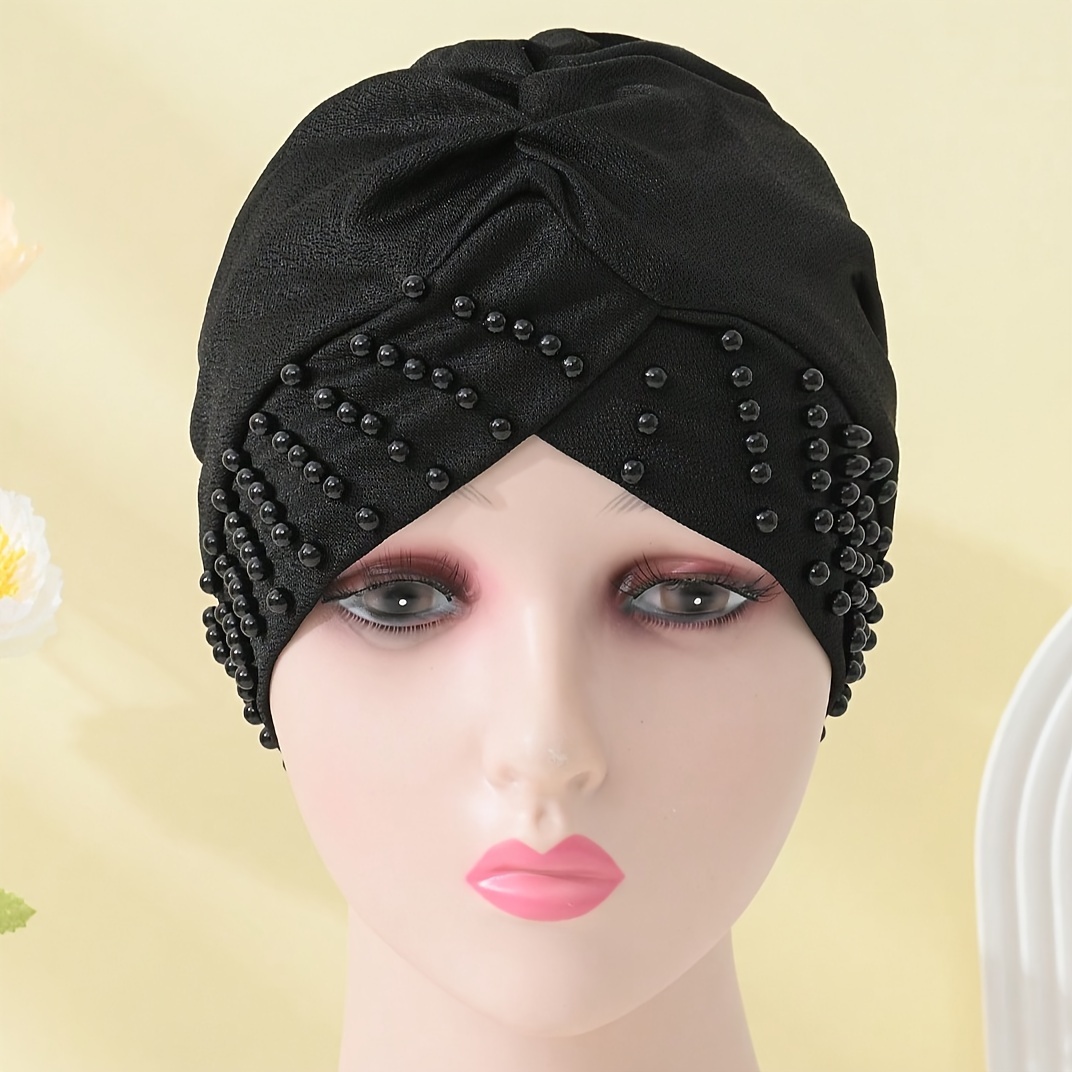 elegant embossed turban pearl accents stretchy - Temu Mauritius display picture 2