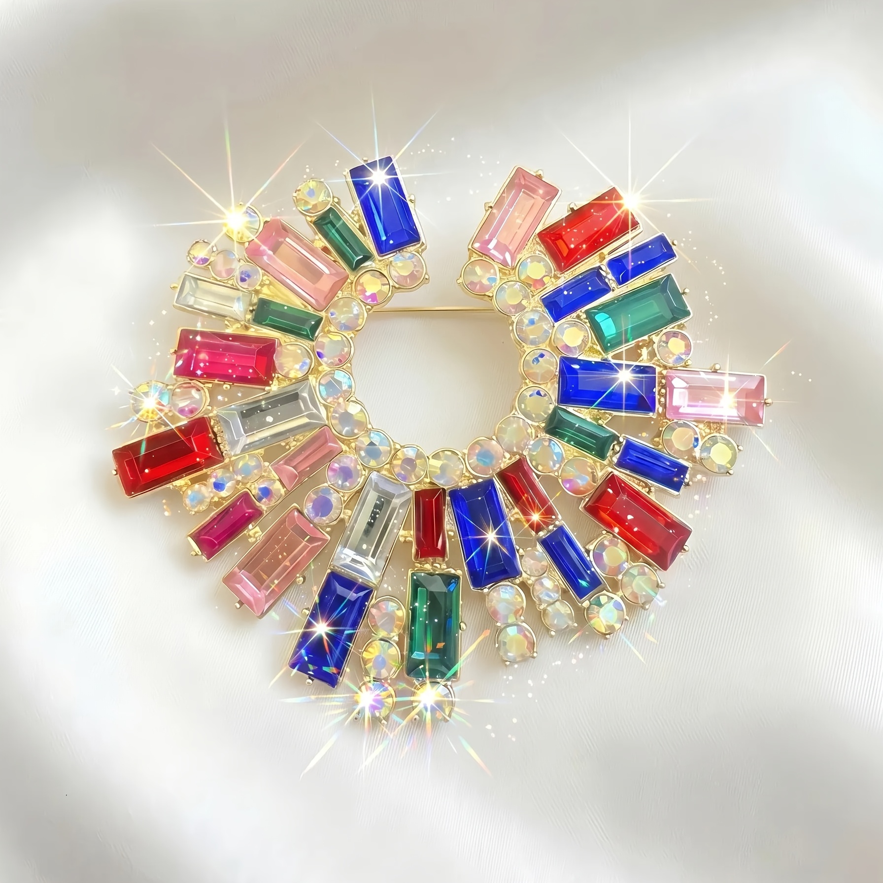 TEMU Colorful Treasure Fan-shaped Brooch, Spliced Pin, Women&;s Suit And Accessory,christmas Gift