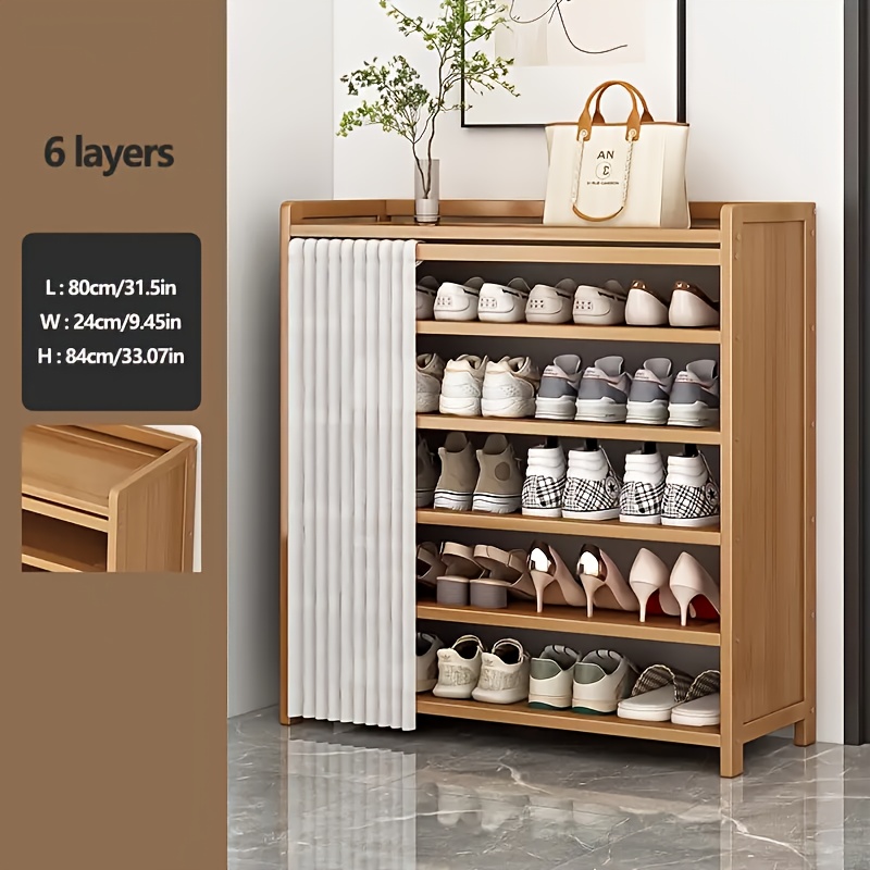 TEMU 1pc Large Capacity 6-tier Shoe Rack - Multi-functional Floor-standing Organizer With Transparent Doors, High-quality Durable Storage For