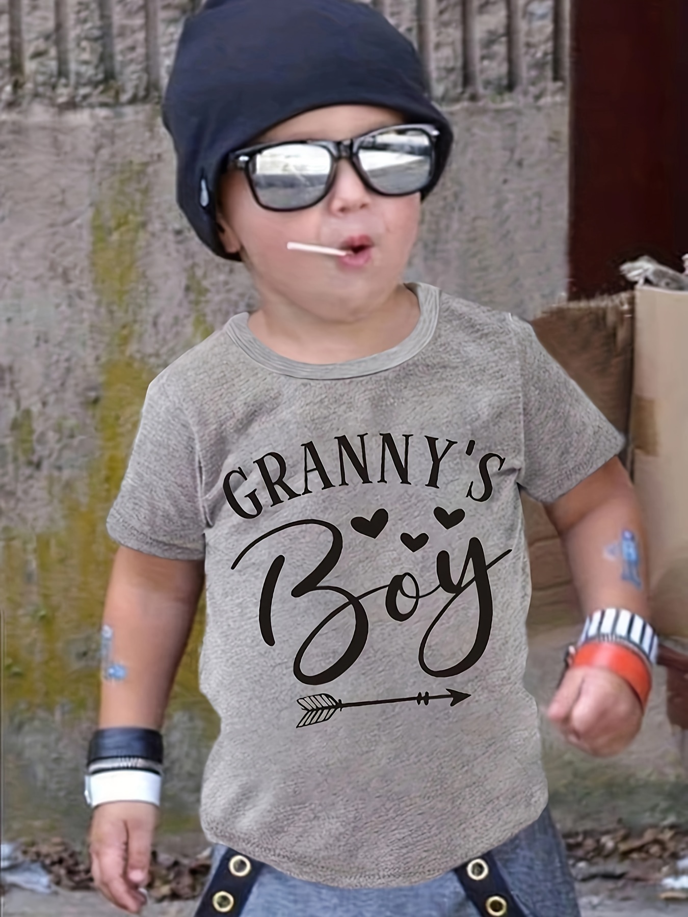 Granny's Boy Letter Print Boys Creative T-Shirt Casual Lightweight Comfy Short Sleeve Tee Tops Boys Clothes For Summer
