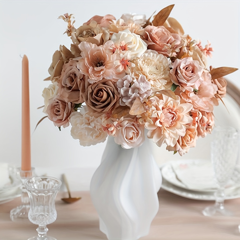 Conjunto de Flores Artificiales Champán con y Hojas Ideal para de  Boda DIY de Mesa y Decoración Pe