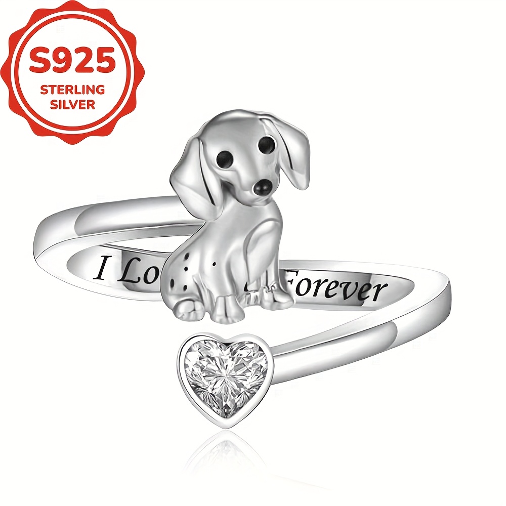 925 Sterling Silver Sausage Dog Pattern Charm Ring — Gift for Dog Lovers