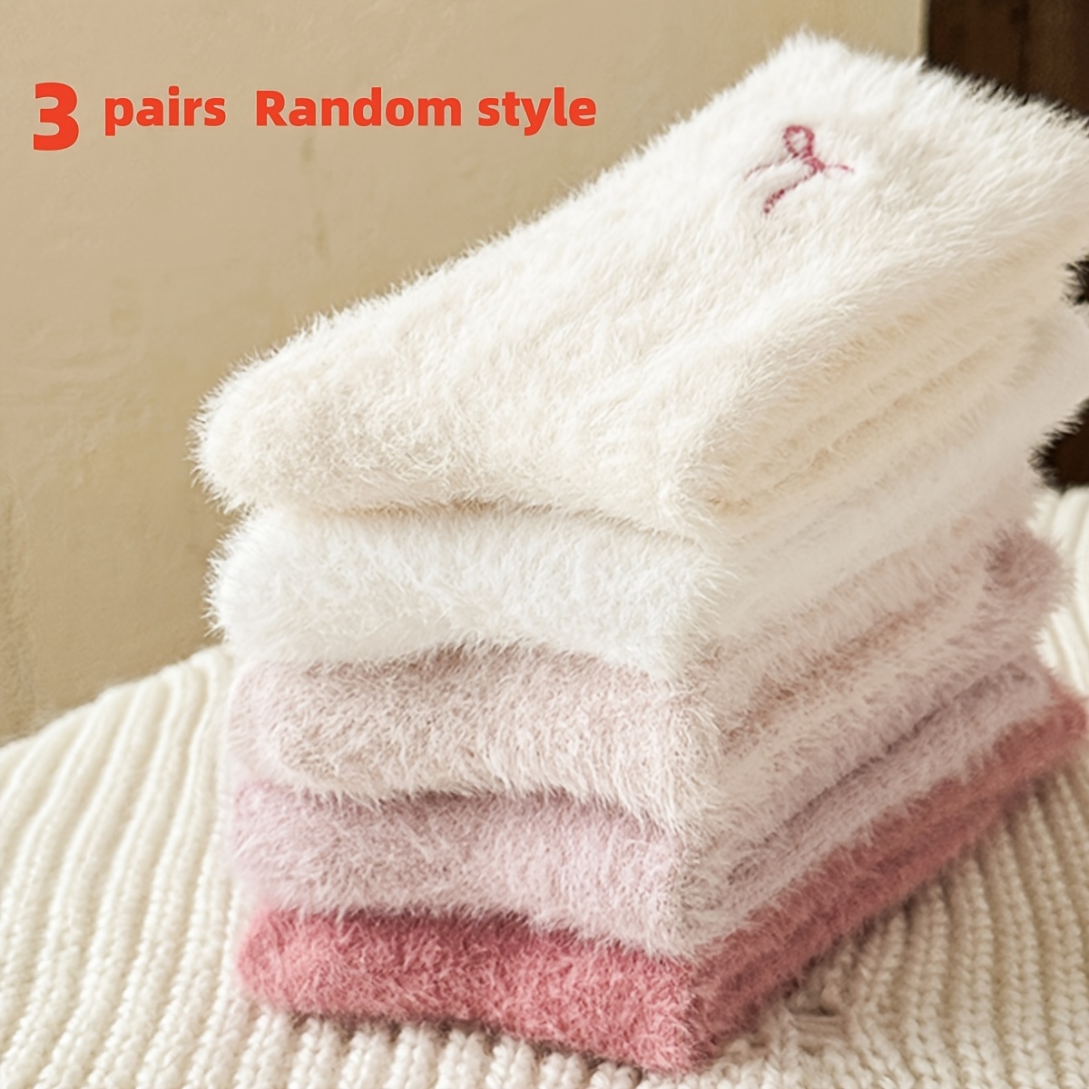 TEMU 3-pair Random Assortment Autumn/winter Women' -friendly Synthetic Mid-calf Socks