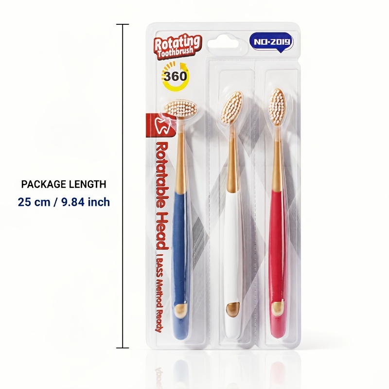 3pcs Rotating Head Manual Toothbrush Set with Gold-Tone Handle