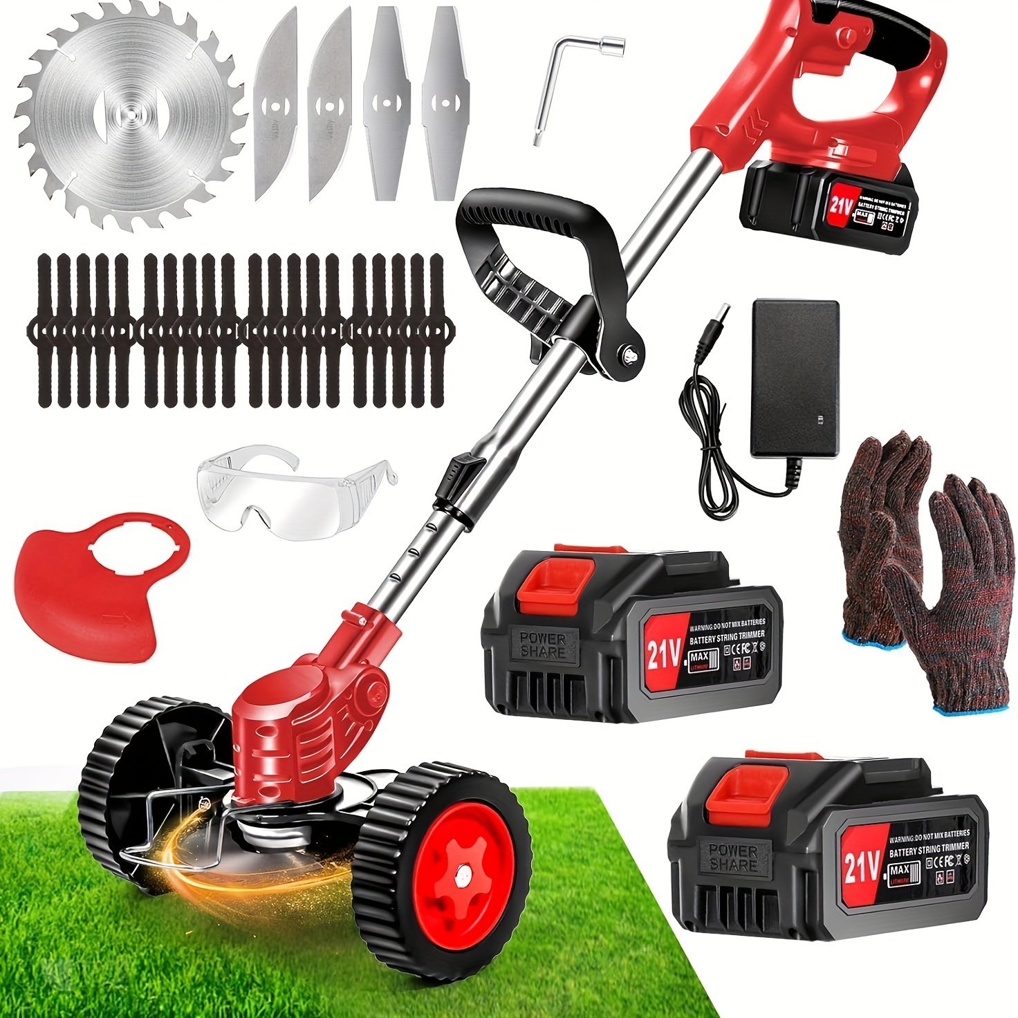 

Electric Battery Powered 21v 4.0ah, Cordless Grass Trimmer Battery Operated Brush Cutter, Lightweight Trimmer/lawn Edger/mini-mower Weeder Tool With 3 Types Blades