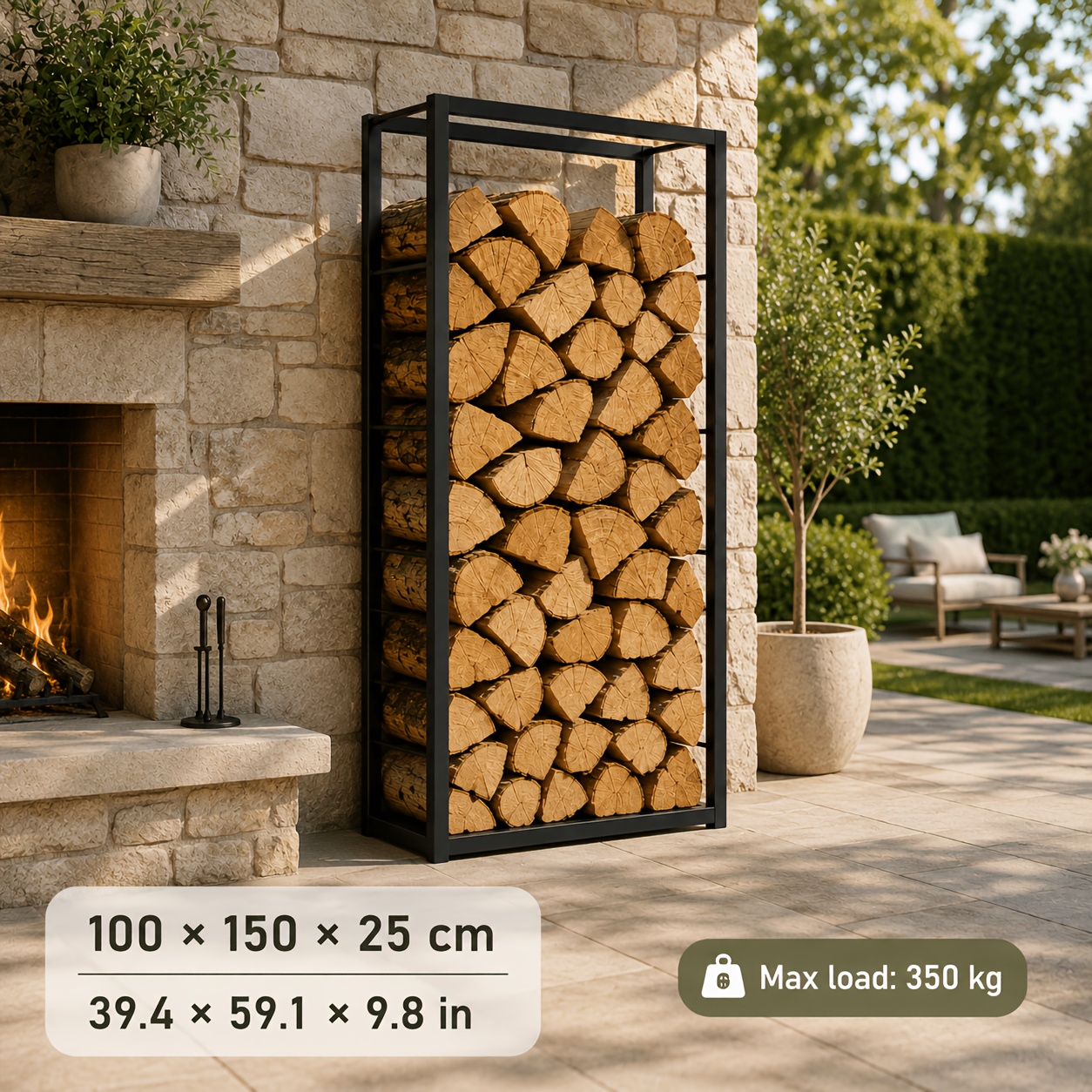 150cm Tall Log Storage Stand Outdoor Firewood Stacker Patio Log Organizer