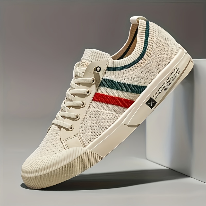 Image of Men's Low-top Sneakers Compatible For - Wear - Breathable Slip- Casual Sneakers With Striped, Round Toe & Pvc Sole - Lightweight Fabric Upper For Gym,, Everyday (spring/summer/fall) - -