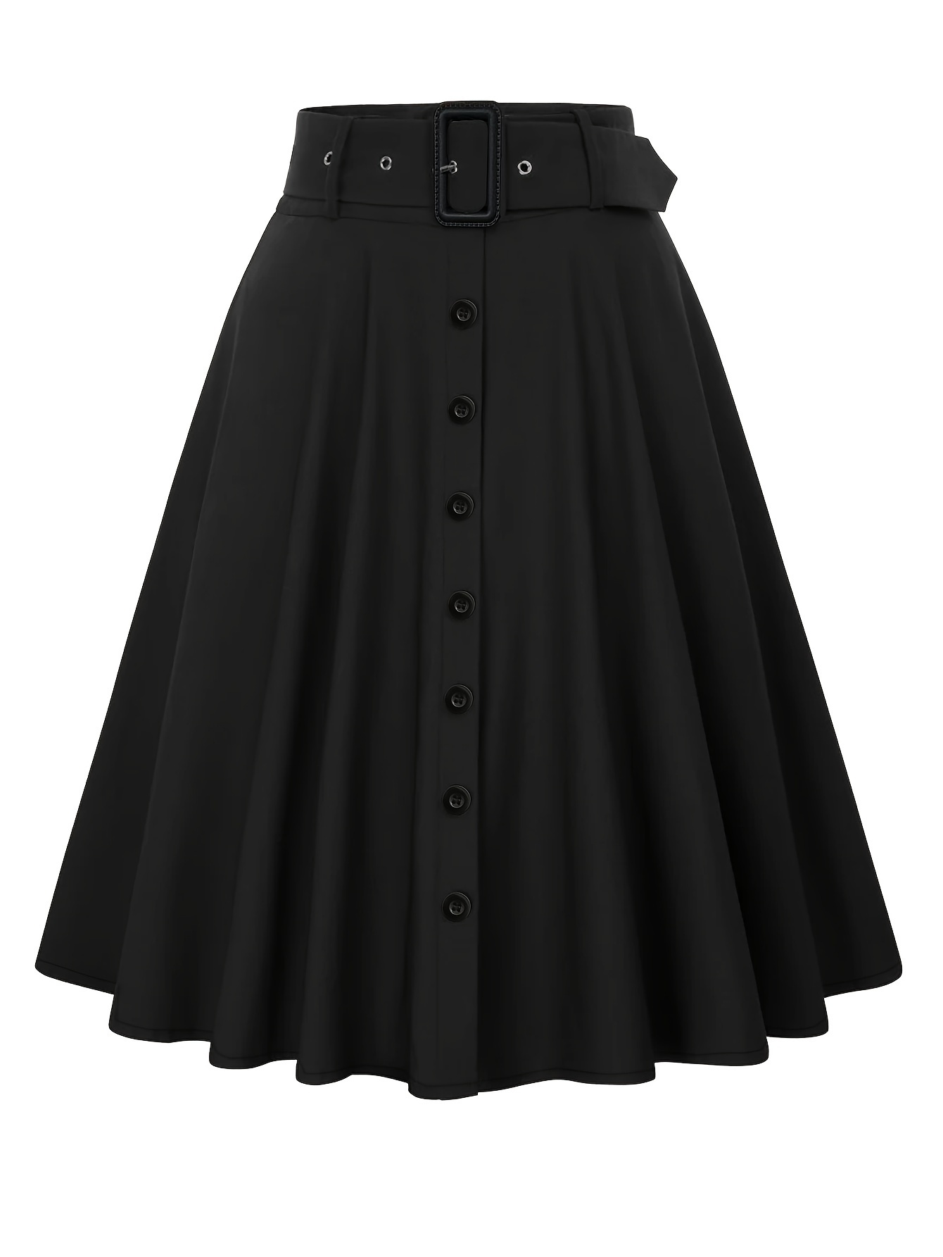 Women's Elegant Black Pleated Waist Skirt Button Front Closure 6-*  Machine Washable Non-Stretch Fabric for Spring/Fall Off
