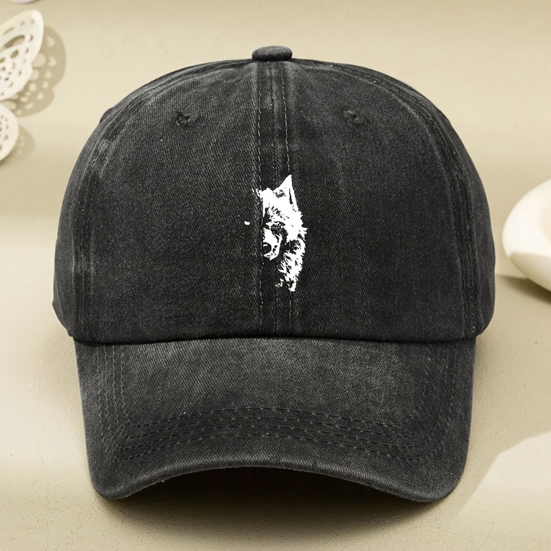 TEMU Women's Washed Vintage Baseball Half Wolf Head Print, Retro Dad Hat For Men And Women, -top Outdoor Driver