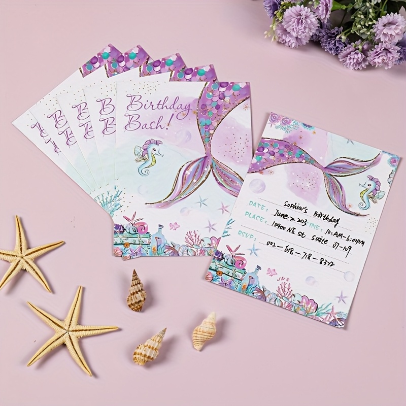 

12pcs Mermaid Themed Invitation Cards For Birthdays & Showers - Decorations & Gifts