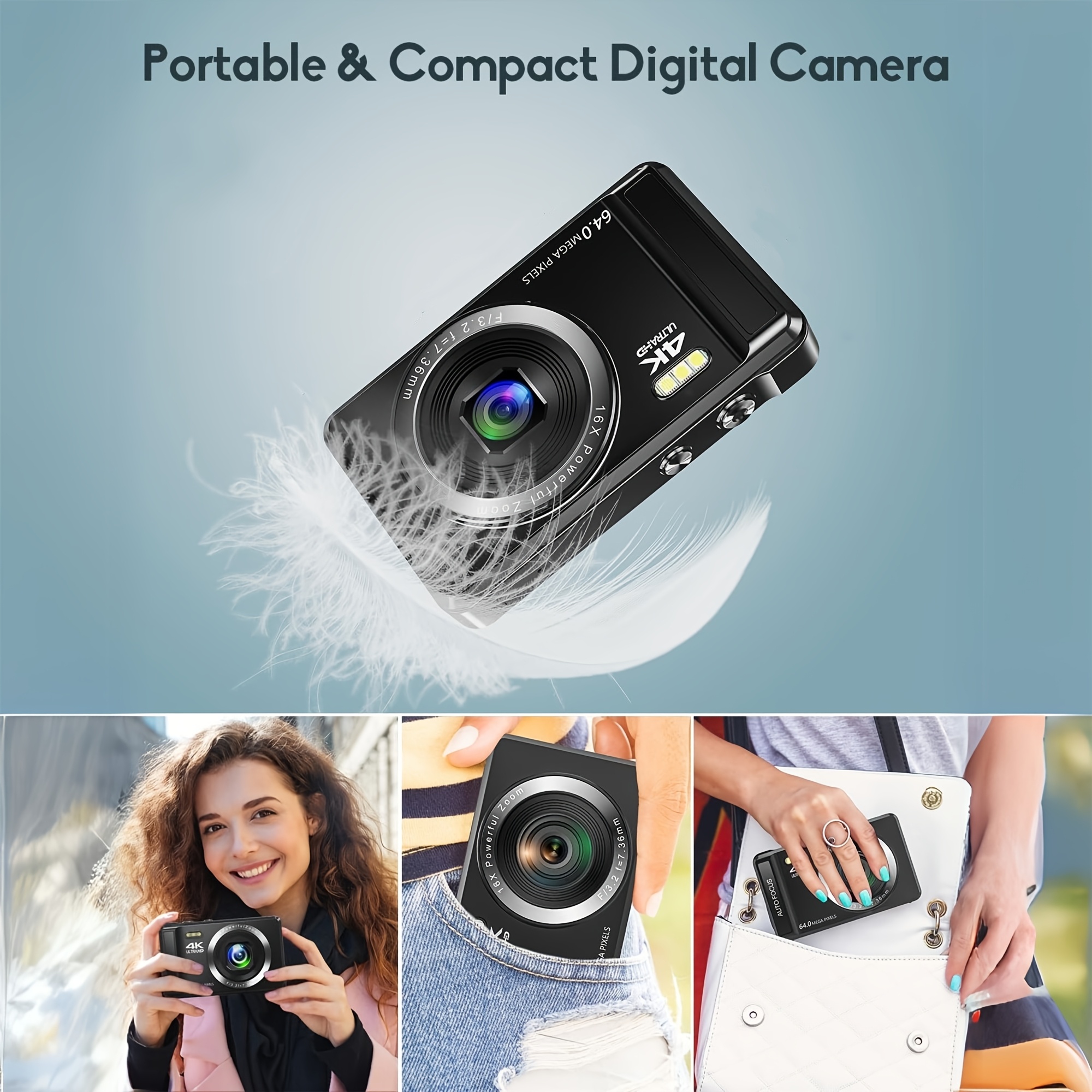 Appareil Photo Numérique 4K 64MP Pour Vlogging - Double Caméra, Autofocus, Zoom 16x - Idéal Débutants